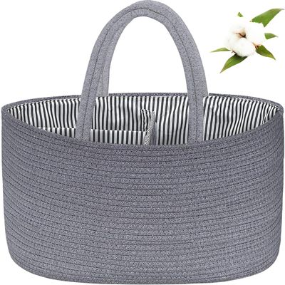 ABenkle X-Large Diaper Caddy Organizer, Cotton Rope Nursery Baby Basket, Changing Table Organizer for Baby Diaper Storage, Grey Boho Rustic