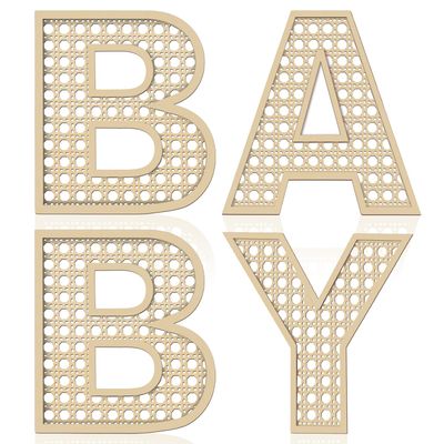 Baby Letters for Baby Shower Wooden Rattan Letters 8 inch 4Pcs for Nursery Wall Decor Large Boho Sign Alphabet Letter for Baby Boy Girl Shower Bedroom Newborn Birthday Gift Home Decorations