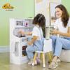 Qaba Kids Kitchen Playset - Pretend Play Toy Kitchen with Phone, Chalkboard, Towel Rack, Ice Maker, 5 Accessories, Storage Space, Microwave & Sink - Gift for 3-8 Years, White view 2