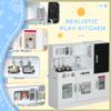 Qaba Kids Kitchen Playset - Pretend Play Toy Kitchen with Phone, Chalkboard, Towel Rack, Ice Maker, 5 Accessories, Storage Space, Microwave & Sink - Gift for 3-8 Years, White view 4