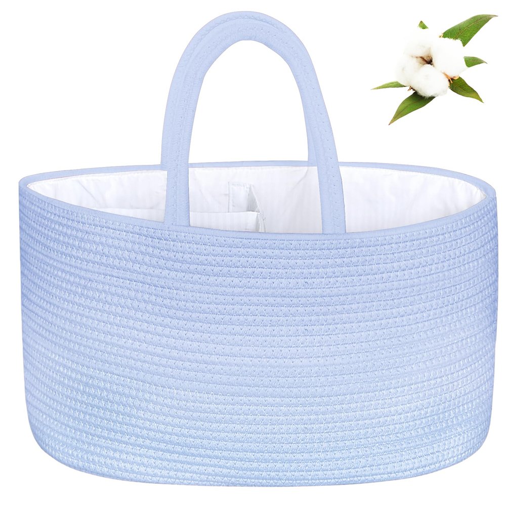ABenkle X-Large Diaper Caddy Organizer, Boho Rustic Cotton Rope Nursery Baby Basket, Changing Table Organizer for Baby Diaper Storage and Baby Shower