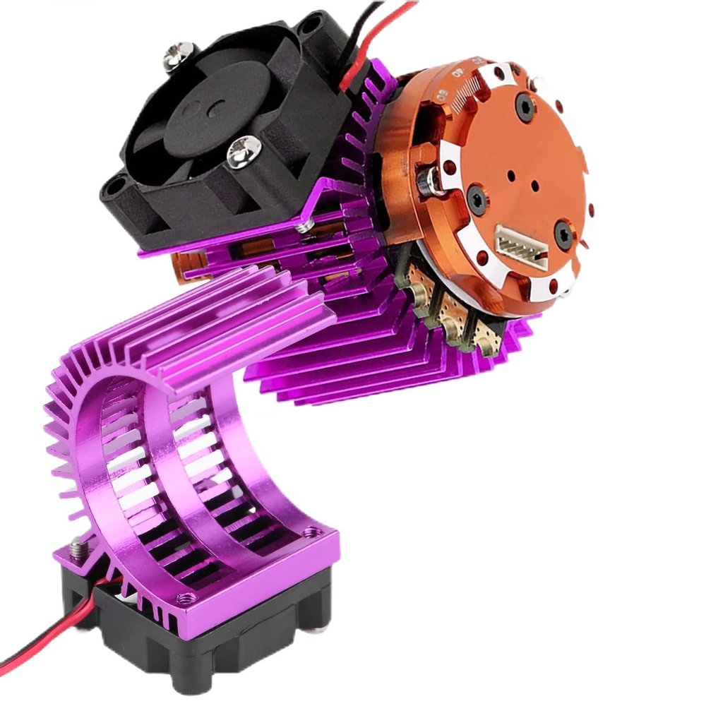 Keenso RC Car Motor Heat Sink with Cooling Fan, High Strength Heat Sink with Cooling Fan for 1/10 Scale Electric RC Car 540/550 Motor (Purple
