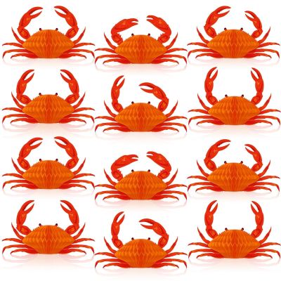12Pcs Crab Party Decorations Crab Lobster Honeycomb Centerpiece Lobster Decor for Table Summer Sea Animal Beach Baby Shower Birthday Party Supplies