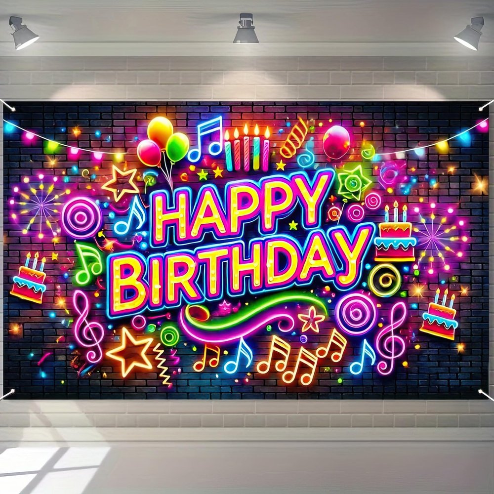 BlissYard Neon Birthday Party Banner 71x43 Inch Decoration for Photography Background Happy Birthday Party Backdrop