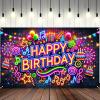 BlissYard Neon Birthday Party Banner 71x43 Inch Decoration for Photography Background Happy Birthday Party Backdrop view 3