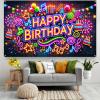 BlissYard Neon Birthday Party Banner 71x43 Inch Decoration for Photography Background Happy Birthday Party Backdrop view 4