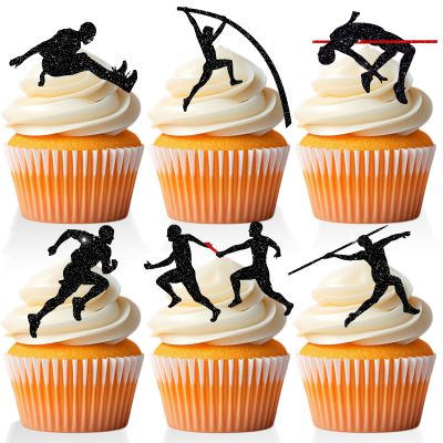 18 PCS Track and Field Cupcake Toppers Sports Running High Jump Javelin Throw Cake Decor Picks Track and Field Birthday Party Decorations Supplies