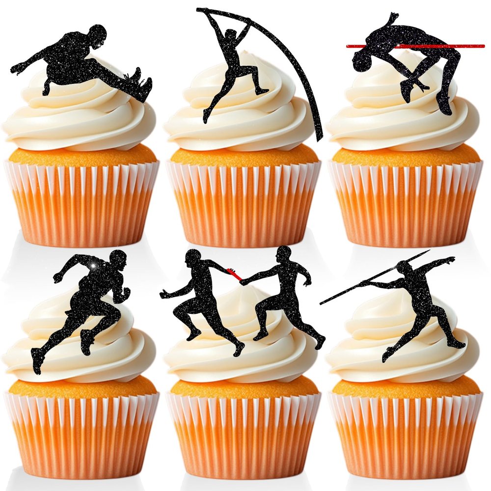 18 PCS Track and Field Cupcake Toppers Sports Running High Jump Javelin Throw Cake Decor Picks Track and Field Birthday Party Decorations Supplies