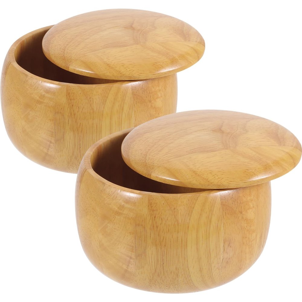 FAVOMOTO 2PCS Go Chess Storage Bowl with Lid, Solid Jar Lid Chess Can Game Pieces Holder Game Stone Storage Can for Organizing Go Stones