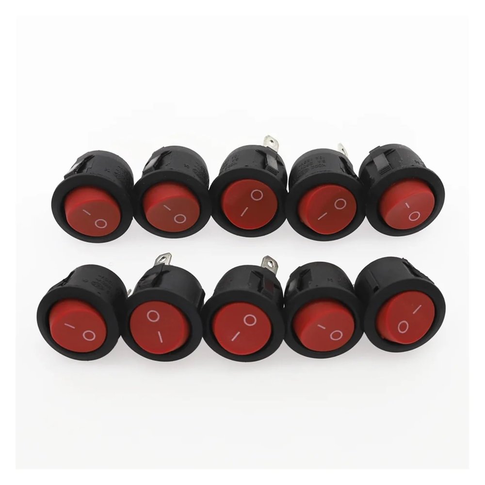 POWTAXBJGD 10Pcs 20mm ON/Off Round Rocker Toggle Switch 6A/250VAC 10A 125VAC Push Button Switch Red Black White(Red)