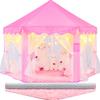 CUBNBUD Princess Tent with Lights and Rug, Playhouse for Girls Age 4-7, Kids Play Tent for Girls Indoor, Castle Playhouse for Toddlers, Pink Princess Toy 55x53 inch view 1