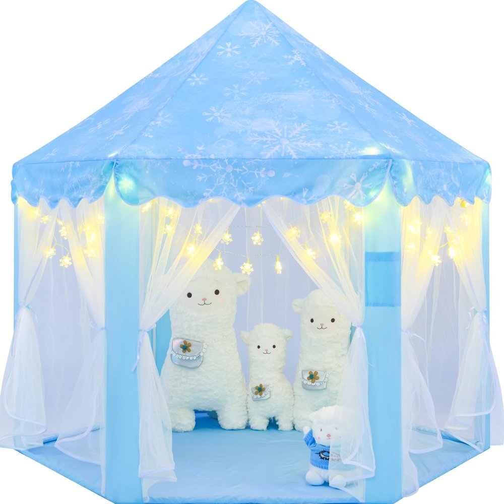 CUBNBUD Frozen Tent for Girls Age 4-7, Princess with Snowflake Lights, Kids Play Tent for Girls Indoor, Princess Castle Playhouse for Toddlers, Blue Frozen Toy 55x53 inch