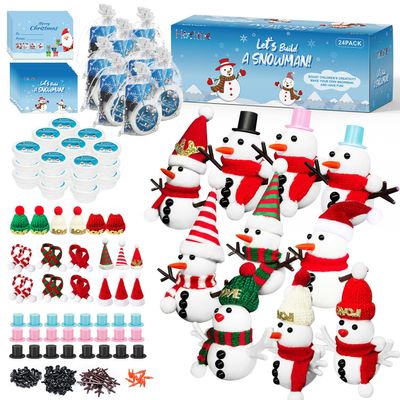 Hophine 24Pack Build a Snowman Kit, Snowman DIY Kit with 24 Cards for School, Classroom Gifts, Stocking Stuffers, Kid's Crafts, Xmas Prizes