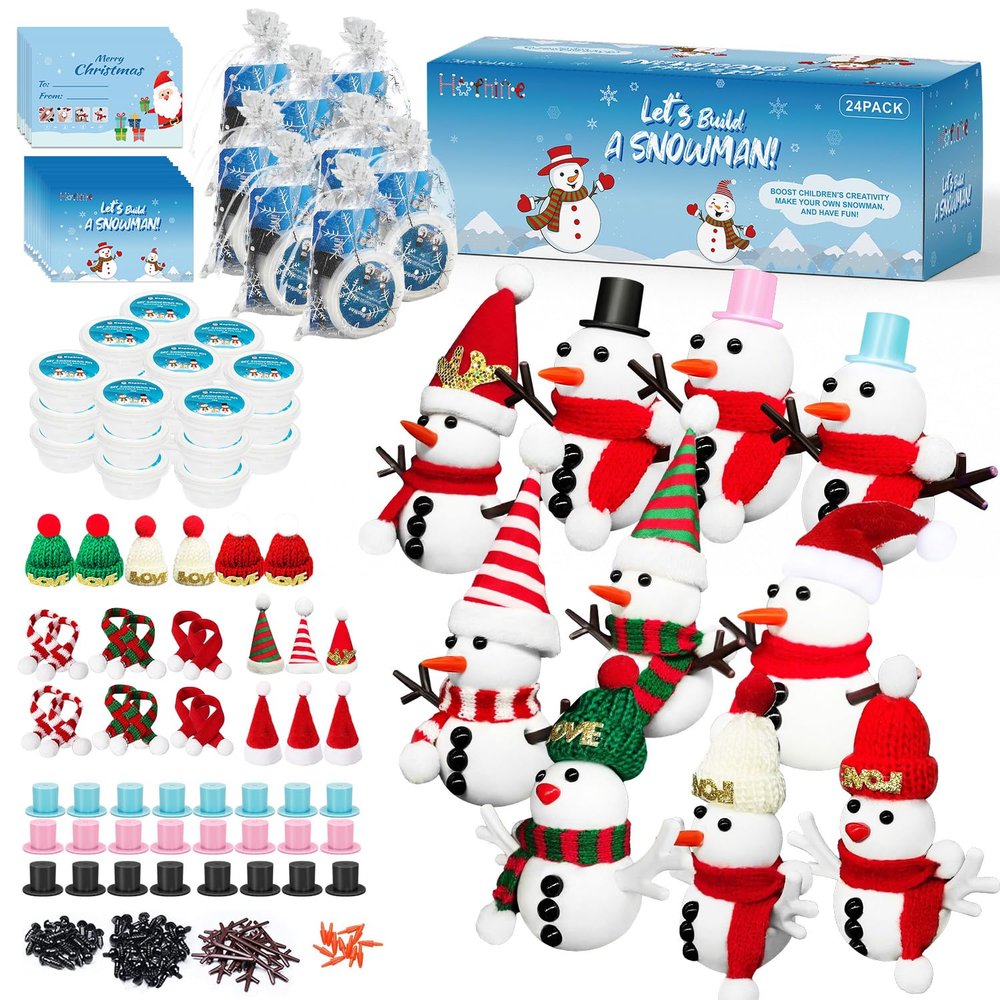 Hophine 24Pack Build a Snowman Kit, Snowman DIY Kit with 24 Cards for School, Classroom Gifts, Stocking Stuffers, Kid's Crafts, Xmas Prizes