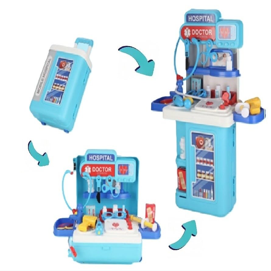 Serena & Jewel Doctor Kit for Pretend Medical Station Set for Kids, 2-in-1 Playset, Doctor Kit with Standing Table and Trolley for Girls Boys