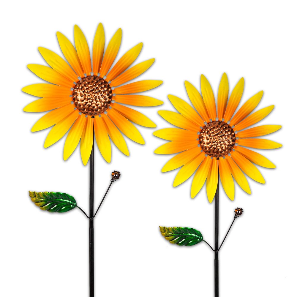 2 Packs Wind Spinners Outdoor, Sunflower Decor Windmill for Yard, Pinwheels, Wind Spinners for Yard Garden, Outdoor Metal Wind Spinner Lawn Decor