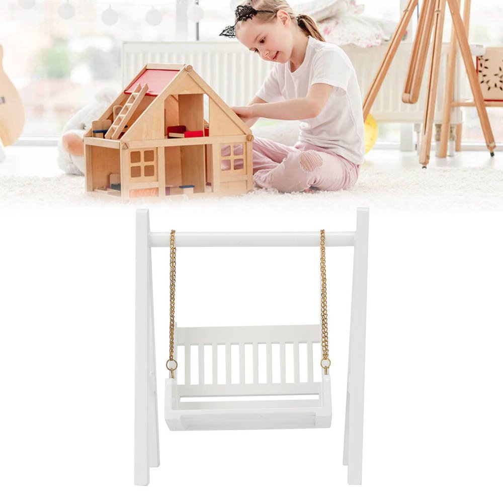 1/12 Miniature Wooden Dollhouse Swing - Exquisite Birch for DIY Decoration and