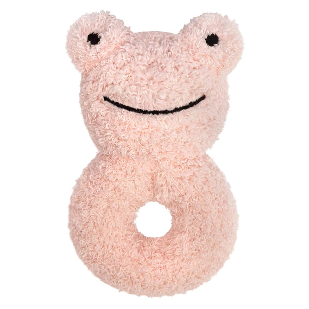 Doindute Baby Frog Soft Rattle Toy, Plush Frog Infant Shaker Rattle Easy-Grasp Stuffed Animal Toy, Gifts for Newborns Babies Toddlers Boys Girls, Pink, 6 Inches