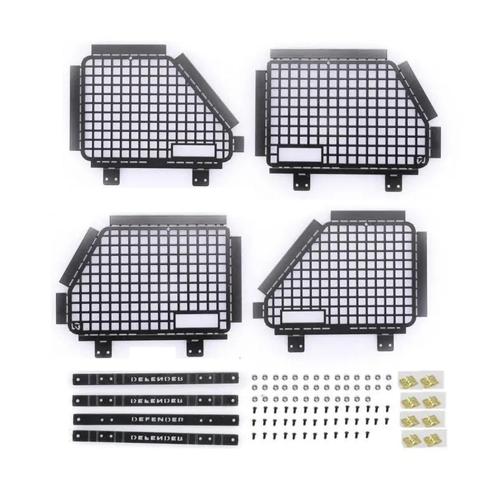 4pcs Foldable Metal Car Window Protective Net Compatible for 1/10 RC Crawler Car TRX-4 Defender
