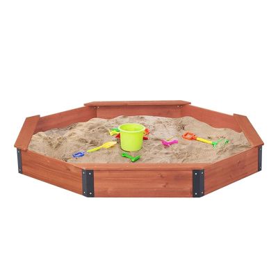 RSBQBATA Octagon Sandbox with Cover, Oxford Cloth Waterproof Sand Pit Cover, Wood 4 Benches, Sandboxes for Backyard Patio Garden Beach