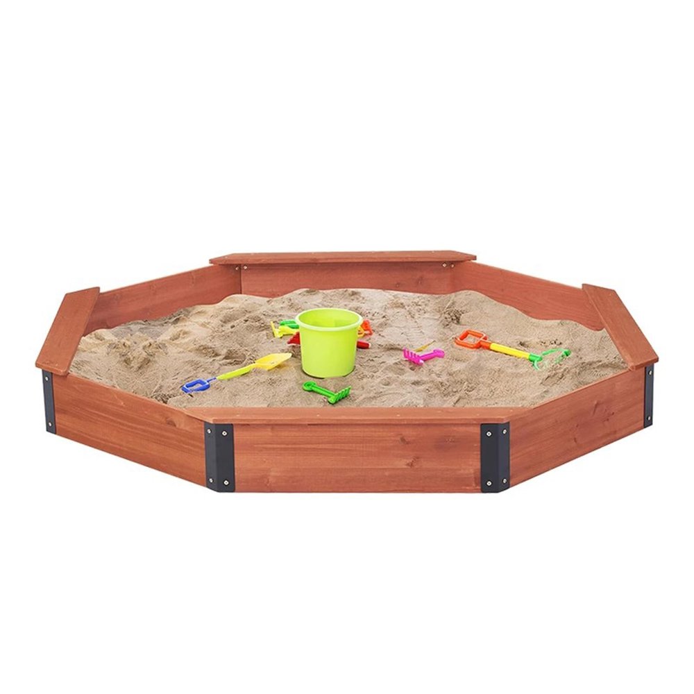 RSBQBATA Octagon Sandbox with Cover, Oxford Cloth Waterproof Sand Pit Cover, Wood 4 Benches, Sandboxes for Backyard Patio Garden Beach