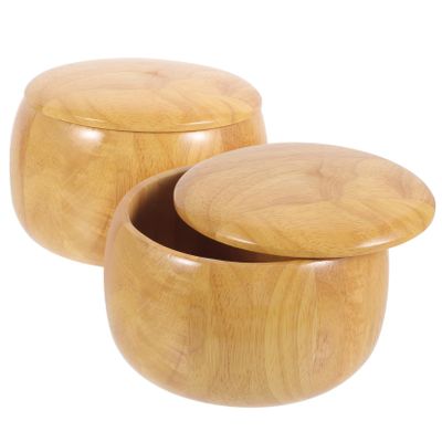 HOOTNEE 2pcs Solid Jar Chess Holder Lidded Storage Container for Go Chess Pieces Wooden Bowl for Storage Box