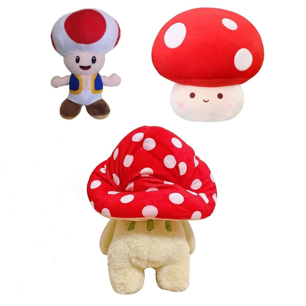 3 Piece Mushroom Plush Toy, Frog Mushroom Hat Stuffed Animals Hugging Throw Pillow Plushies Doll Toy(10 Inch) With 2 Piece Mushroom Plush Toy Gift for Birthday Valentine Thanksgiving Christmas Day