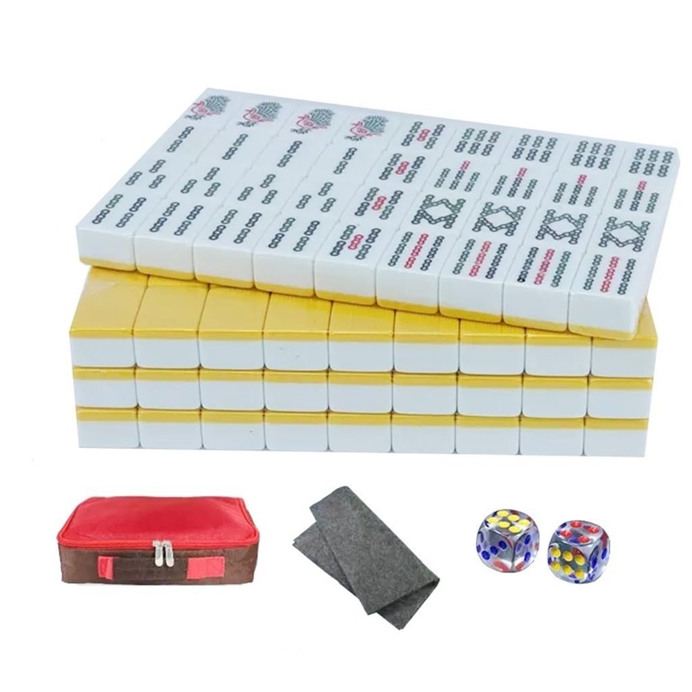 Chinese Mahjong Set, Medium Hand-Rubbed Mahjong Tiles, Traditional Chinese Table Game, Family Leisure Dormitory Party(36mm)
