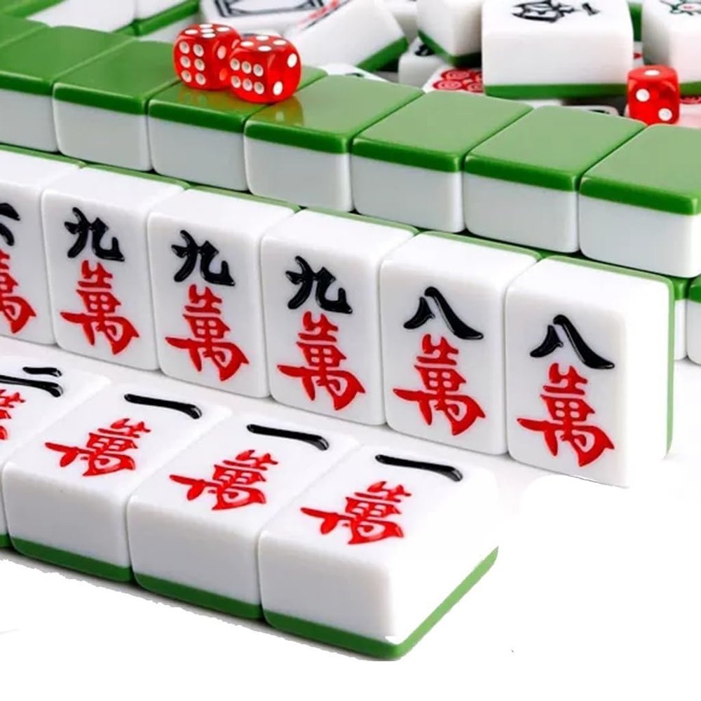 40mm Chinese Mahjong Set, 144 Mahjong Tiles, Travel Tote and Tablecloth Table Entertainment Mahjong Game