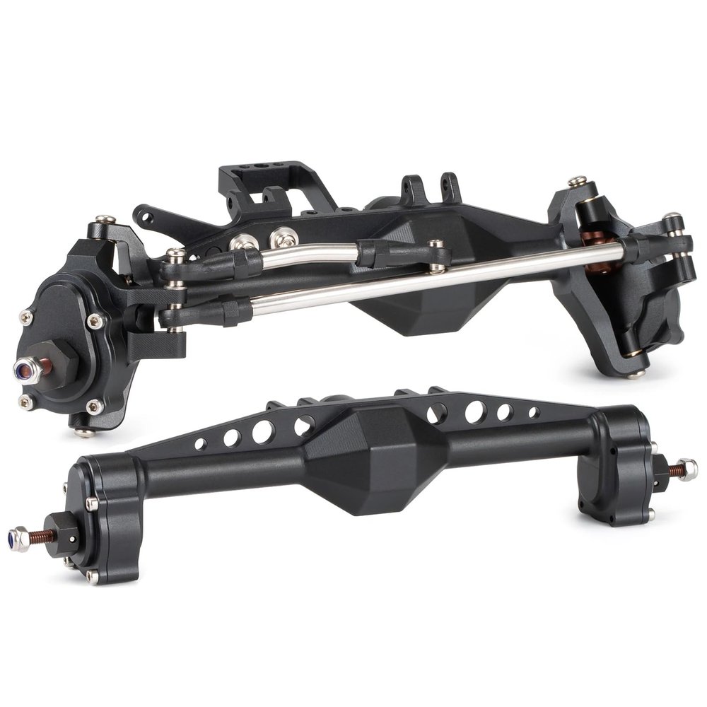 7075 Aluminum Offset Portal Axle with BTA Servo Mount for LCG Chassis 1/10 Cheater Rigs Axial Capra SCX10 III Comp Builds (Black Set)