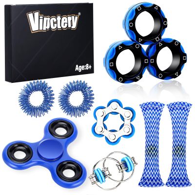 Vipctery 8Pcs Fidget Toys for Kids Valentines Day Gifts for HimTeens Boys ADHD Autism Toys Adults EDC Cool Gadgets Desk Toys Fidgets for Classroom Magnetic Fidget Rings Figette Spinner
