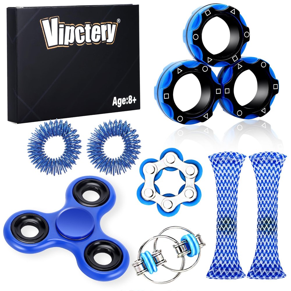 Vipctery 8Pcs Fidget Toys for Kids Valentines Day Gifts for HimTeens Boys ADHD Autism Toys Adults EDC Cool Gadgets Desk Toys Fidgets for Classroom Magnetic Fidget Rings Figette Spinner