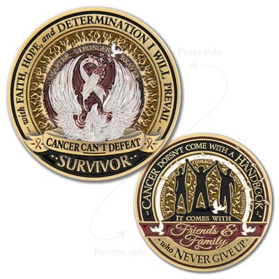 Armor Coin & Emblem - Cancer Survivor Challenge Coin  Rising Phoenix of Strength & Hope (Without Tin Box)