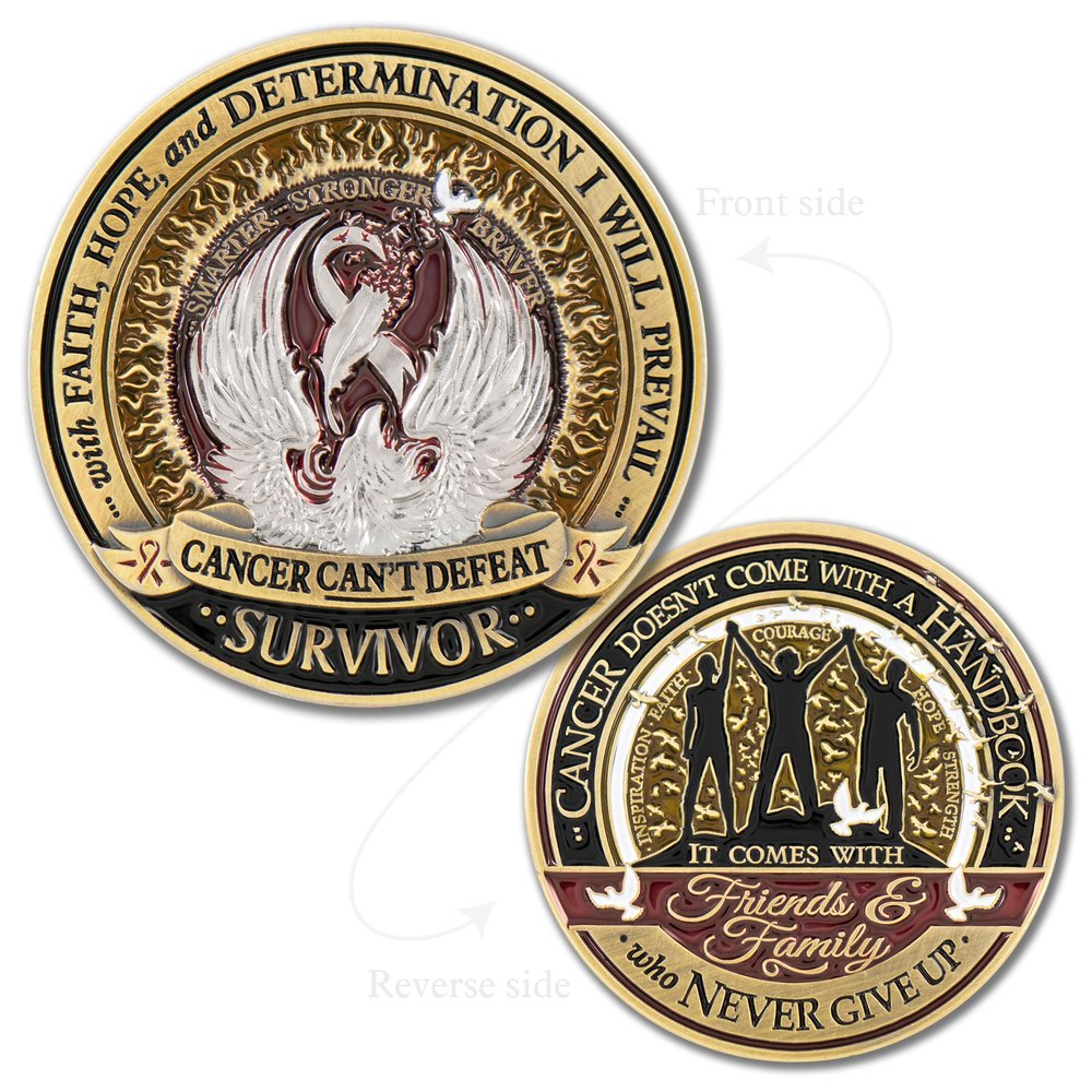 Armor Coin & Emblem - Cancer Survivor Challenge Coin  Rising Phoenix of Strength & Hope (Without Tin Box)