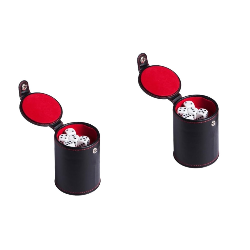 Abaodam 2sets Portable Pu Leather Dice Cup Double-Layer Lid Includes Dices for Table Games Board Games Indoor Entertainment Practical Comfortable Design