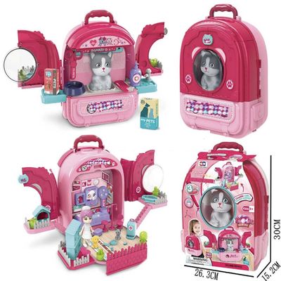 Pet Hospital Deluxe Set Backpack 3 in 1 for Girls Aged 3 to 7 Years, with Acrylic Window and pet & Accessories.