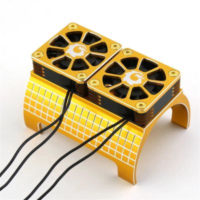 Metal Dual Cooling Fan 4985 1717 Motor Heat Sink Compatible with 1/5 6S 8S Arrma Outcast RC Car Upgrade Parts(Yellow)