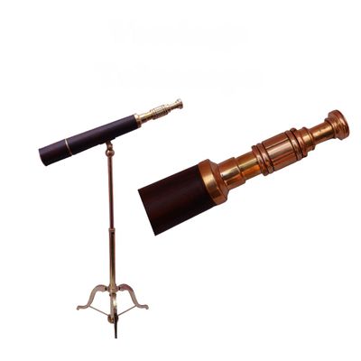 Vintage Brass & Leather Telescope with Stand  18" Handheld Pirate Scope with 32" Adjustable Tripod | Nautical Decor for Home, Office, Gifts