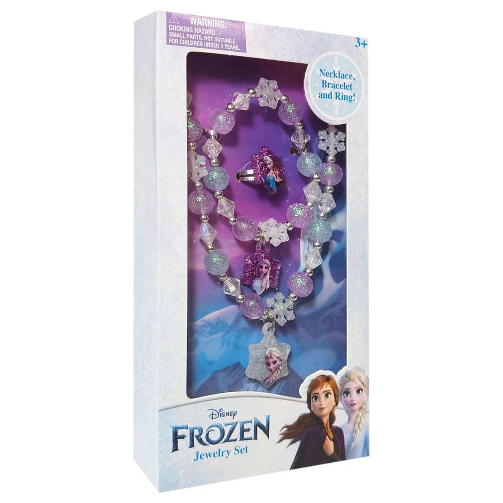 LUV HER Frozen Girl's Jewelry Set - Dress up 3 Piece Toy Jewelry Box Set with Bead Necklace, Bracelet and Ring - Play Accessories - Ages 3+