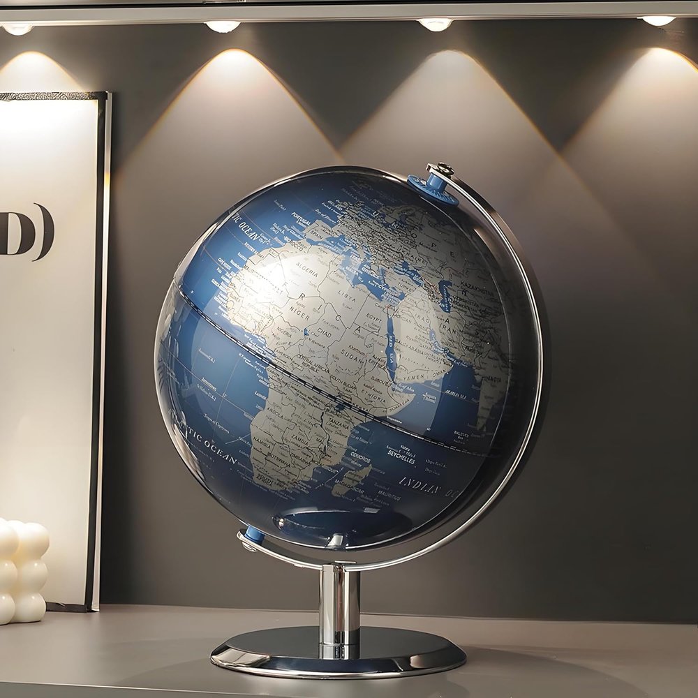 TTKTK World Globe with Stainless steel Stand, 8inch Earth Modern Desktop Globe For Educational Home Office Desk Bookshelf Decor, Cool Tech Gift for Business Men Father Boys Adults & Kids