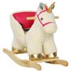 Qaba Kids Rocking Horse, Ride on Unicorn with Realistic Sounds, Safety Belt & Wooden Base, Plush Animal Rocker for Toddlers 18-36 Months, Cream White view 1