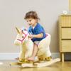 Qaba Kids Rocking Horse, Ride on Unicorn with Realistic Sounds, Safety Belt & Wooden Base, Plush Animal Rocker for Toddlers 18-36 Months, Cream White view 2