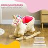 Qaba Kids Rocking Horse, Ride on Unicorn with Realistic Sounds, Safety Belt & Wooden Base, Plush Animal Rocker for Toddlers 18-36 Months, Cream White view 3
