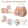 3 in 1 Pop Up Kids Play Tent with Tunnel and Ball Pit for Kids, Boys, Girls, Babies and Toddlers, Indoor/Outdoor Playhouse, Brown/Apricot view 3