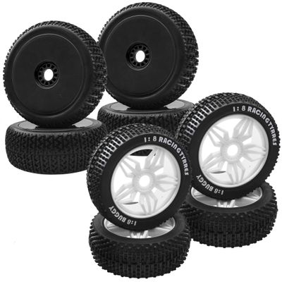OD 4.52" 1/8 RC Buggy Rubber Tires Tyre w/Plastic Rim 17mm Hex & OD 4.52" 1/8 RC Buggy Rubber Tires Tyre w/ 5 Spoke Plastic Rim 17mm Hex