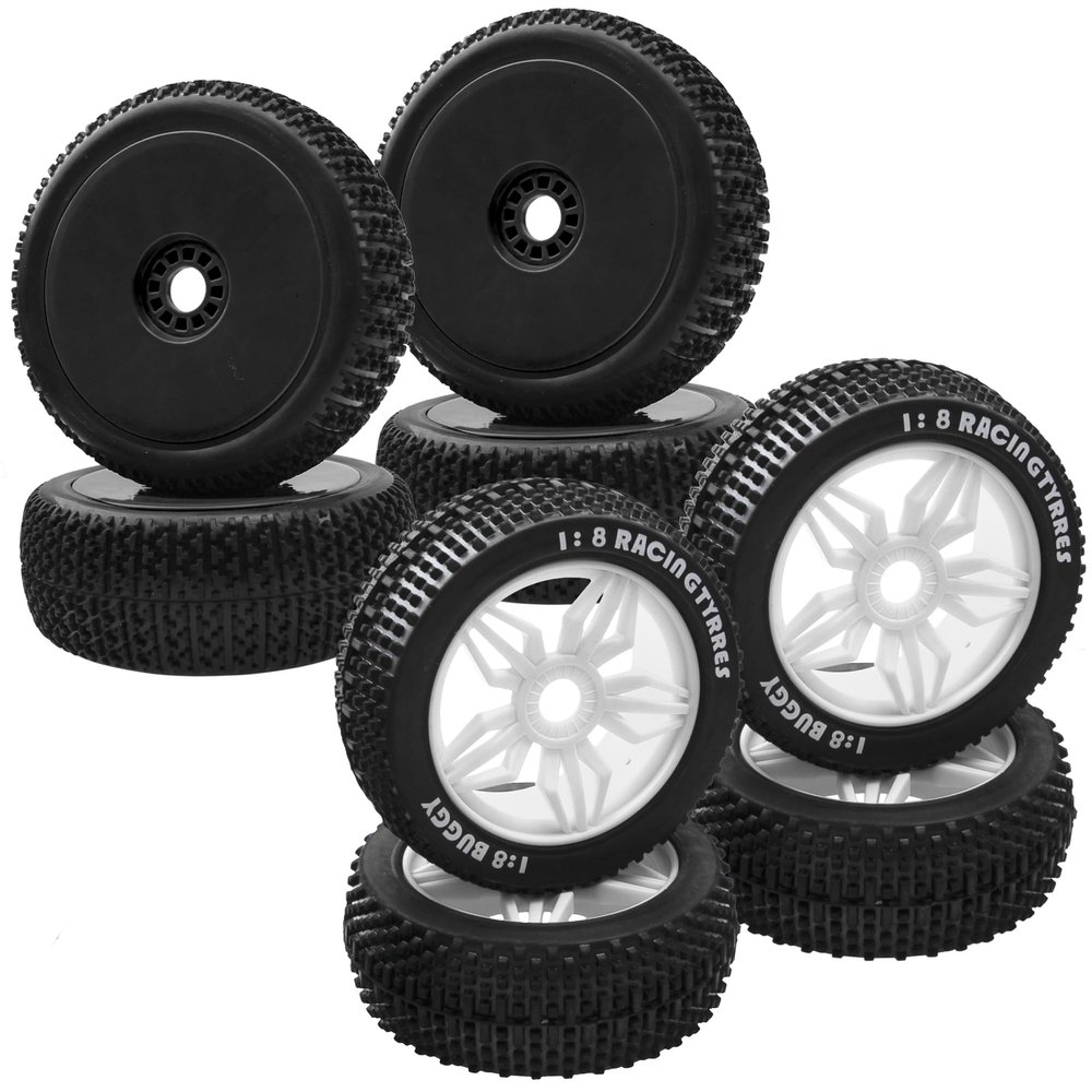 OD 4.52" 1/8 RC Buggy Rubber Tires Tyre w/Plastic Rim 17mm Hex & OD 4.52" 1/8 RC Buggy Rubber Tires Tyre w/ 5 Spoke Plastic Rim 17mm Hex