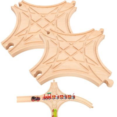 2 Pack Wooden Train Track Multi Way Switch Track Wood Train Track Expansion Accessories for Most Major Toy Trains Railway Table Activities Games