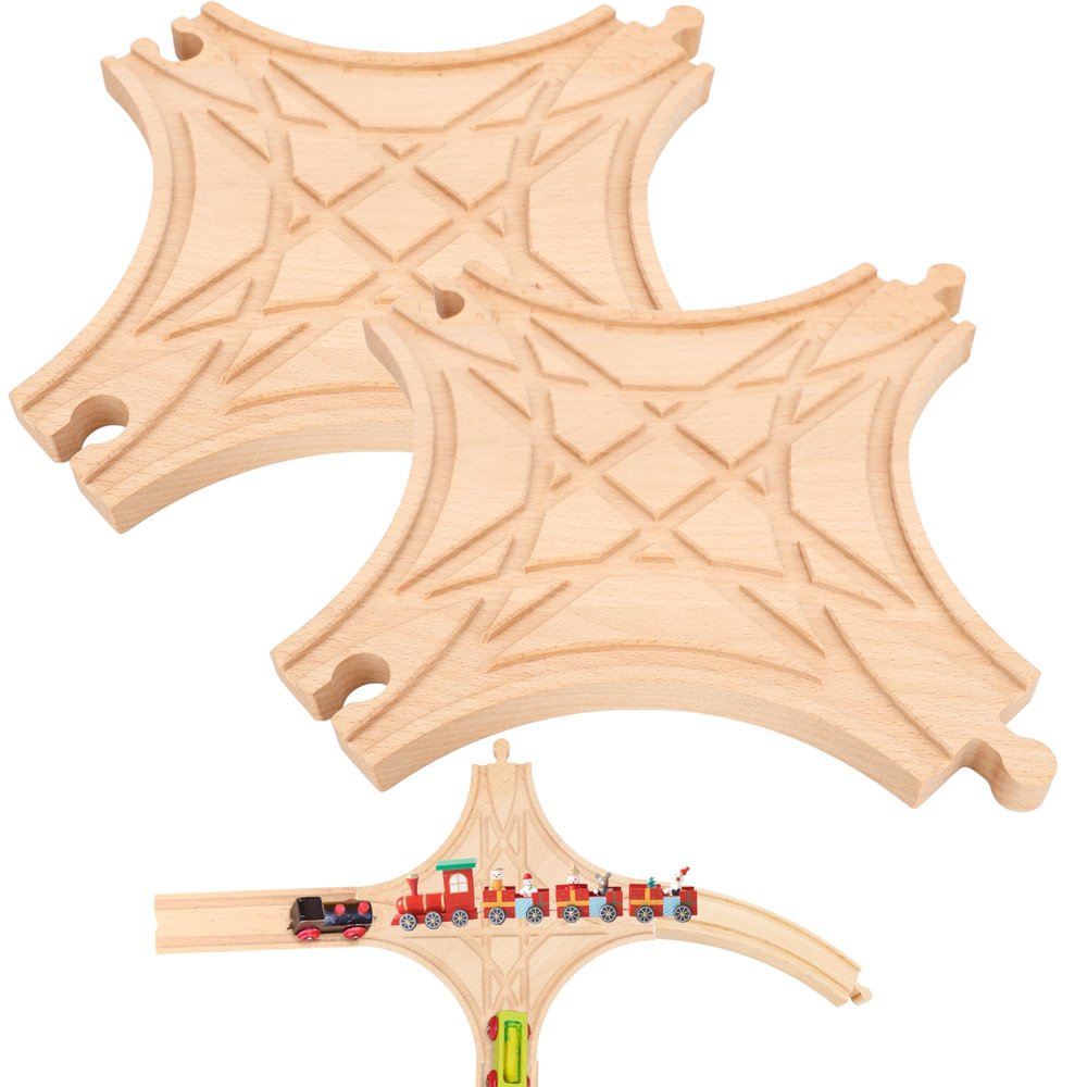 2 Pack Wooden Train Track Multi Way Switch Track Wood Train Track Expansion Accessories for Most Major Toy Trains Railway Table Activities Games