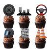 18pcs Glitter Car Steering Wheel Helmet Dessert Cupcake Topper Pick for Race Car Vehicle Repair Theme Decor Supplies Men woman Happy Birthday Party Decorations view 1