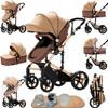 2 in 1 Baby Stroller, Convertible Foldable Standard Stroller, Reversible Pushchair Infant Buggy Carriage, Portable High Landscape Pram for Toddler Newborn, Aluminum Alloy (2US588-KHAKI) view 1